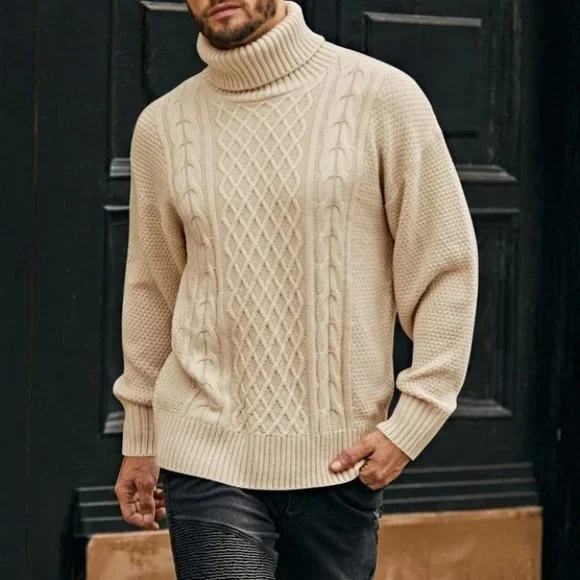 Casual Cable Knit Men's Turtleneck Sweater - Picture 3 of 5